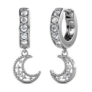 Crescent Moon Huggie Hoop Pendant Earrings Australian Crystals